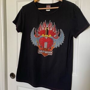 Y2K Vintage Harley-Davidson Rhinestone Graphic T-Shirt - Size XL